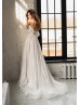 Off Shoulder White Lace Tulle Beaded Wedding Dress